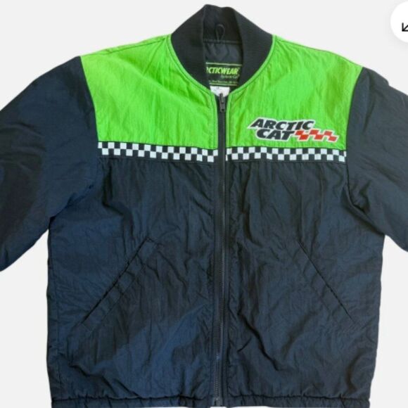 Vintage Arctic Cat Jacket Snowmobile Racing Coat Youth 12 Arcticwear Green Black - Picture 1 of 8